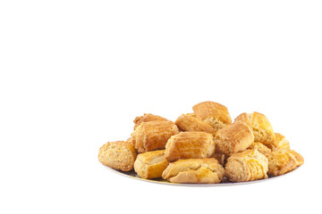 Homemade cookies on the dish on white background
