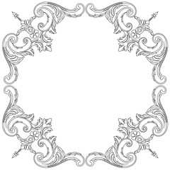 Vintage border frame engraving with retro ornament pattern in antique baroque style decorative design. Vector
