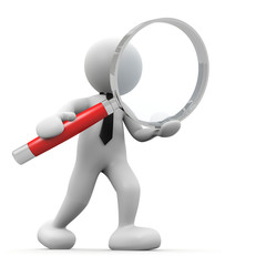 omino 3d con lente d' ingrandimento rossa