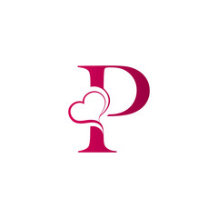 P letter logo with heart icon, valentines day concept