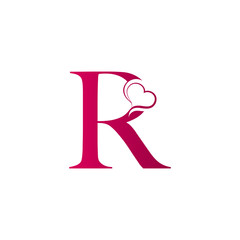R letter logo with heart icon, valentines day concept