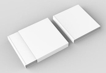 Square slipcase book mock up isolated on soft gray background. 3D illustrating.