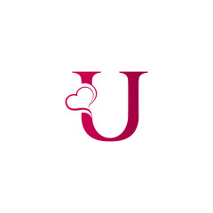 U letter logo with heart icon, valentines day concept