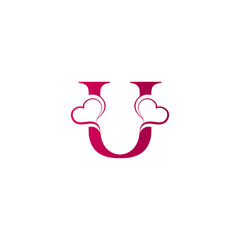 U letter logo with heart icon, valentines day concept