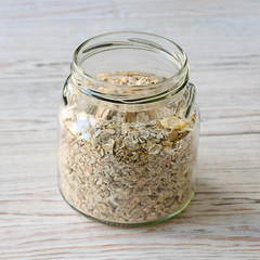 One mason jar with mixed muesli