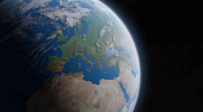 View of blue planet Earth in space 3D rendering elements of this image furnished by NASA