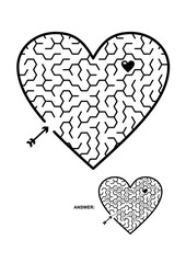 Valentine's Day, wedding, romantic, etc., themed heart shaped hexagonal maze or labyrinth game. Suitable both for kids and adults. Answer included.
