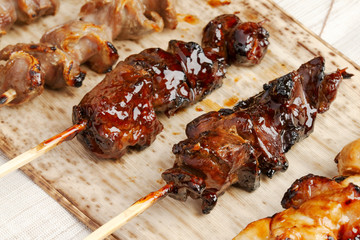 Yakitori, Grilled chicken livers with tare sauce - 190743747