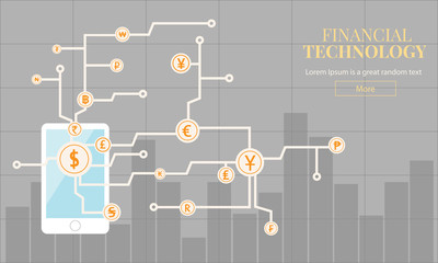 World currency and financial networks. Worldwide technology. E-commerce, the new concept of business. Vector illustrations for website, page, application, annual report and presentations.