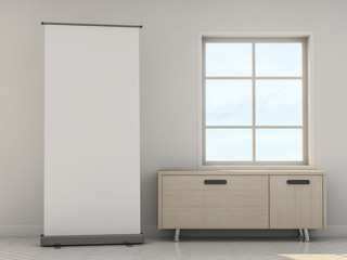 Blank rollup banner display. Template mockup. 3D