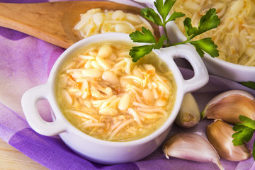 noodle soup with chicken and garlic