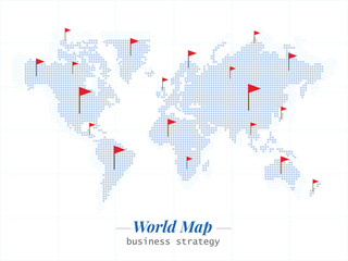 World Business Strategy. Blue Bitmap of world book with the flag of strategy. Vector template for website, design, cover, annual reports.