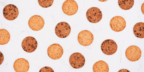 Homemade soft and chewy chocolate chip cookies. Top view