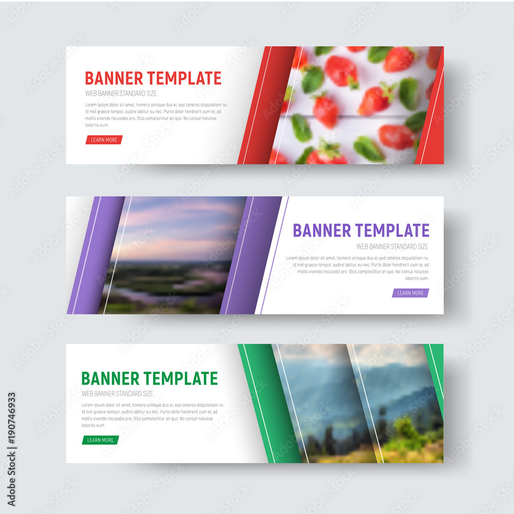 Aufkleber set of vector white horizontal web banners with diagonal stripes and place for photo