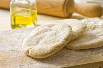 Homemade pita dough