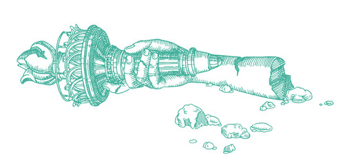 Statue of Liberty fallen empire USA line illustration