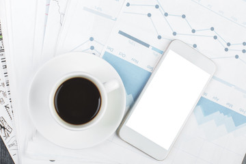 Desk top with smartphone and supplies