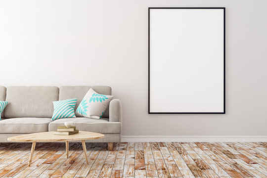 Contemporary living room with empty poster