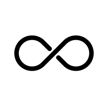 Black infinity symbol icon. Concept of infinite, limitless and endless. Outline modern design element. Simple black flat vector sign with rounded corners.