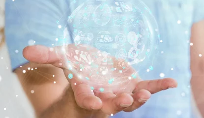 Foto op Plexiglas Businessman using holograms datas digital sphere 3D rendering © sdecoret