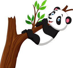 Obraz premium Kreskówka panda wspinaczka drzewo