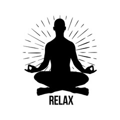 Relax. Vector Meditation man. Yoga pose. Silhouette of yoga man