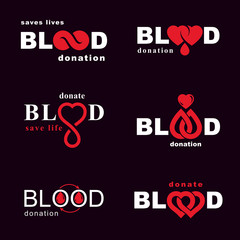 Set of vector blood donation conceptual illustrations. Hematology theme, medical treatment designs for use in pharmacy.