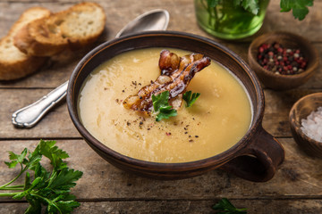 yellow split peas  soup with fried bacon