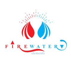 Nature elements balance conceptual emblem for use as marketing design symbol. Fire and water harmony.
