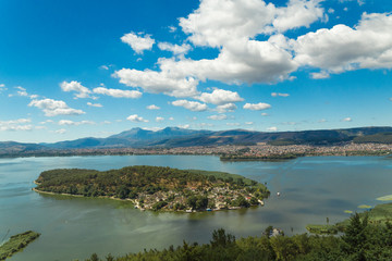 Fototapeta premium spring in Ioannina city Greece , lake Pamvotis , clouds sky
