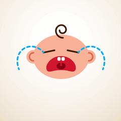 Cute baby cartoon vector flat icon, sad crying and unhappy child emoji.