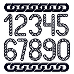 Set of vector numbers isolated. Trendy numerals can be used in poster design. Created using connected chain link.