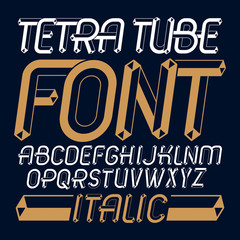 Set of trendy fun  vector capital English alphabet letters isolated. Special italic type font,  script from a to z can be used for logo creation. Made using packaginghedral packaging tube design.