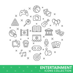 Collection of entertainment thin line icons