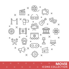 Collection of movie thin line icons