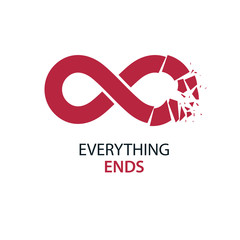 Crashed Infinity Loop conceptual logo, vector special sign. Everything Ends idea.