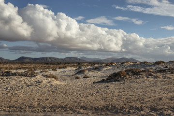 North shore Fuerteventura with desert, sand and cloudy sky