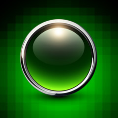 Button green shiny metallic on mosaic background,