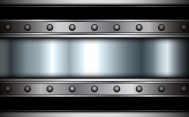 Background silver metallic with rivets.