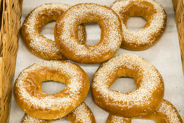 Fresh bagels with sesame seeds