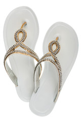 Luxury, decorated with rhinestone white beach flip flops, isolated