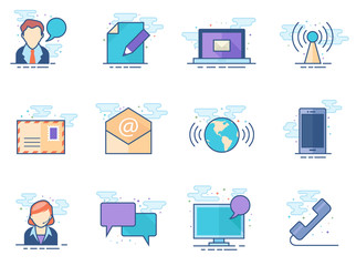 Communication icon series in flat color style. Vector illustration.