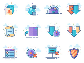 File sharing icon series in flat color style. Vector illustration.