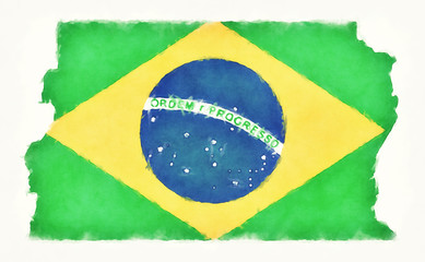 Distrito Federal do Brasil watercolor map with Brazilian national flag in front of a white background