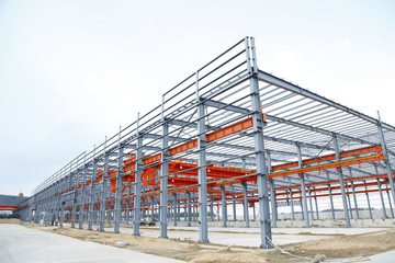 In the construction site, steel structure is under construction