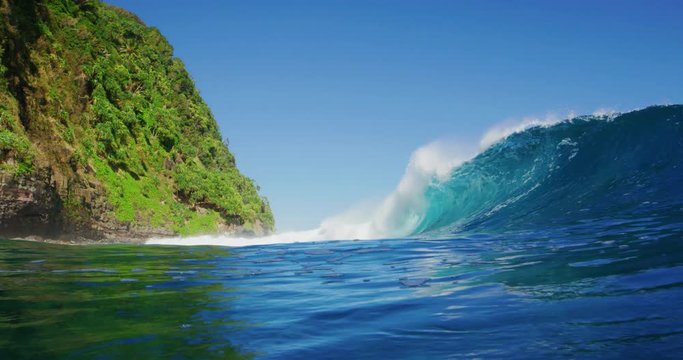 Beautiful ocean wave on remote tropical island in the pacific
