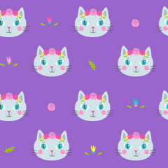 Seamless vector pattern with cute animals on white background. Hand-drawn template for birthday, wrapping paper, textile, web page background, packaging, poster, banner and etc.