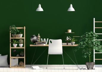 Modern contrast interior in the style scandinavian, a place for study. 3D illustration. Wall mock up