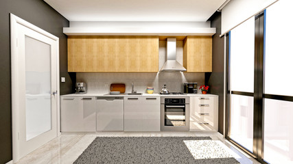 3d render of modern house kitchen