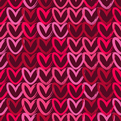 Seamless background with decorative hearts. Valentine's day. Ink drawing. Textile rapport.